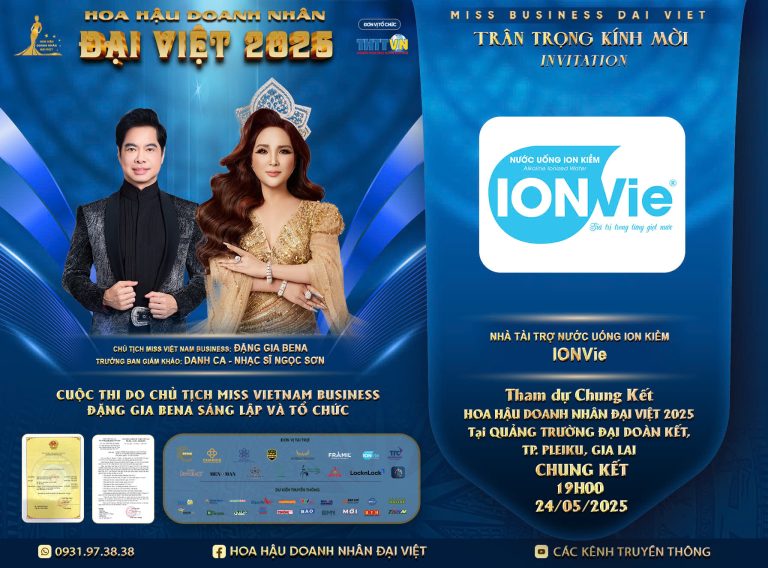 Nước Uống Ion Kiềm Ionvie – Nhà Tài Trợ Nước Uống Chính Thức Của Hoa Hậu Doanh Nhân Đại Việt 2025