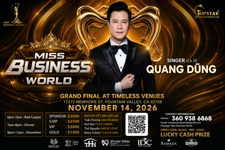 “Hoàng tử nhạc trữ tình” Quang Dũng góp giọng Miss Business World 2026 tại California