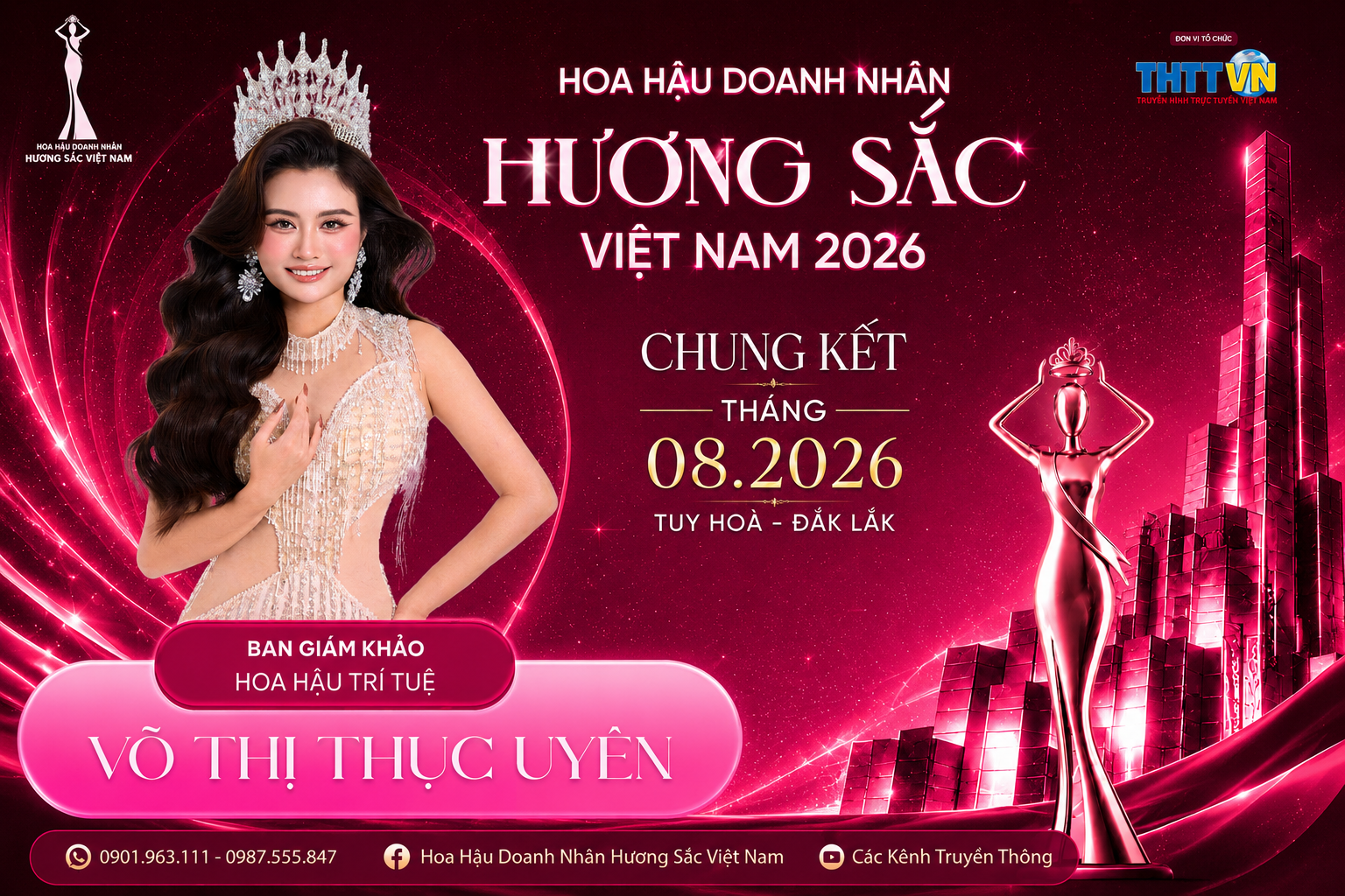 Hoa hậu Trí tuệ Võ Thị Thục Uyên tái xuất, đảm nhận vai trò BGK Hoa hậu Doanh nhân Hương sắc Việt Nam 2026