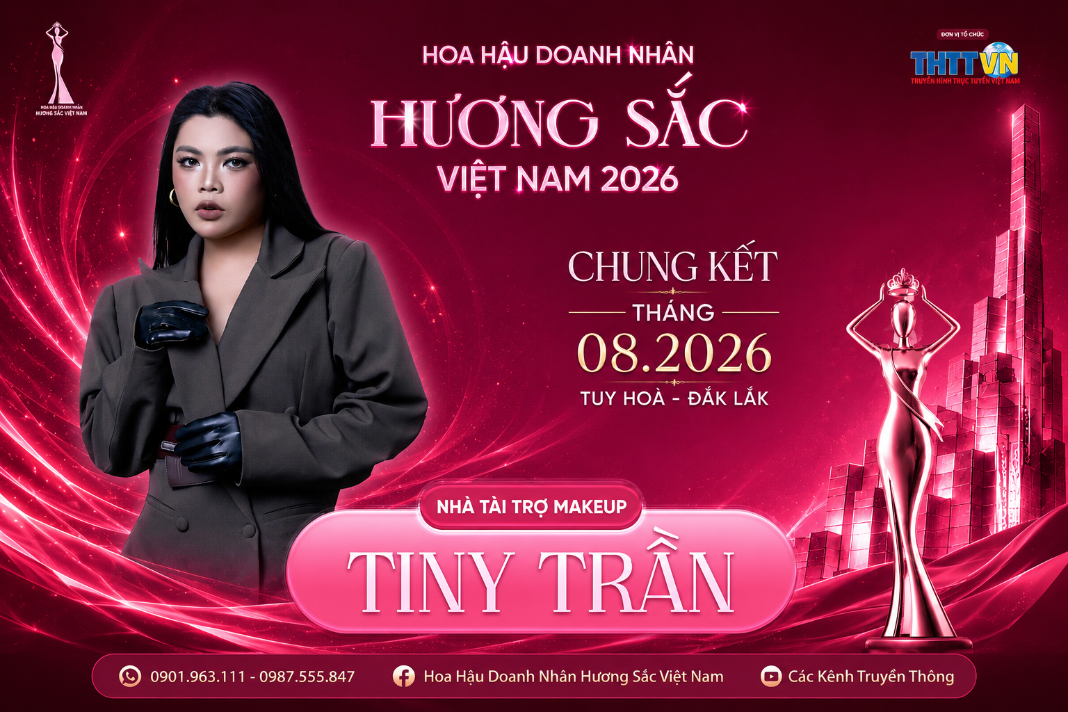 Tiny Trần Makeup Academy lần đầu đồng hành cùng Hoa hậu Doanh nhân Hương sắc Việt Nam 2026 tại Tuy Hòa – Đắk Lắk